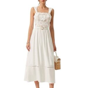 Commense White Floral Lace Midi Dress XS Romantic Spring Bridal Cottagecore